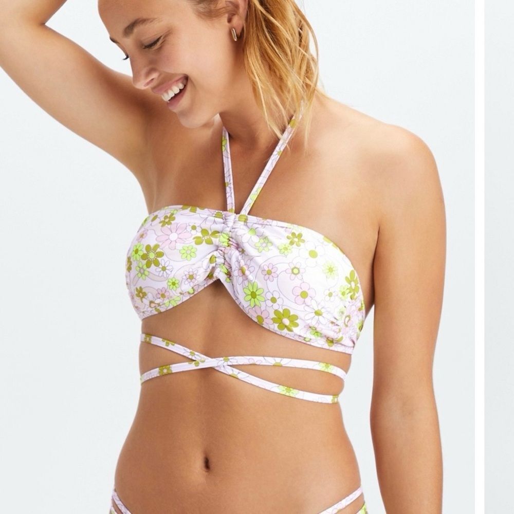 Fabletics White Retro Floral Print Strappy Cheeky Bikini Set - Picture 5 of 11